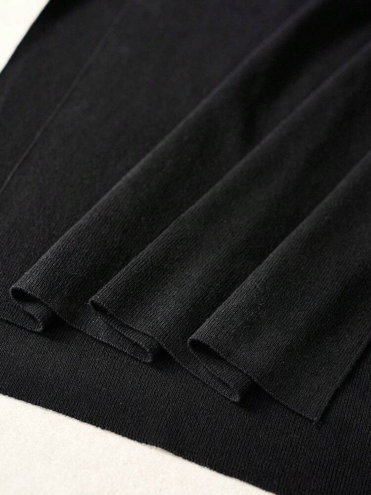 BLACK CHAIN DETAILED SLIP SWEATER DRESS