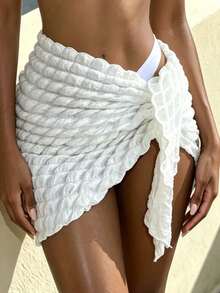 SHEIN Swim Summer Beach Plain Knot Side Cover Up Skirt - White - View 6