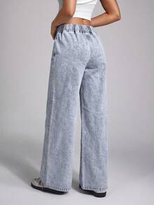 SHEIN Jeanoir 女士弹力腰阔腿宽松休闲牛仔裤 - 灰色 - 查看 2