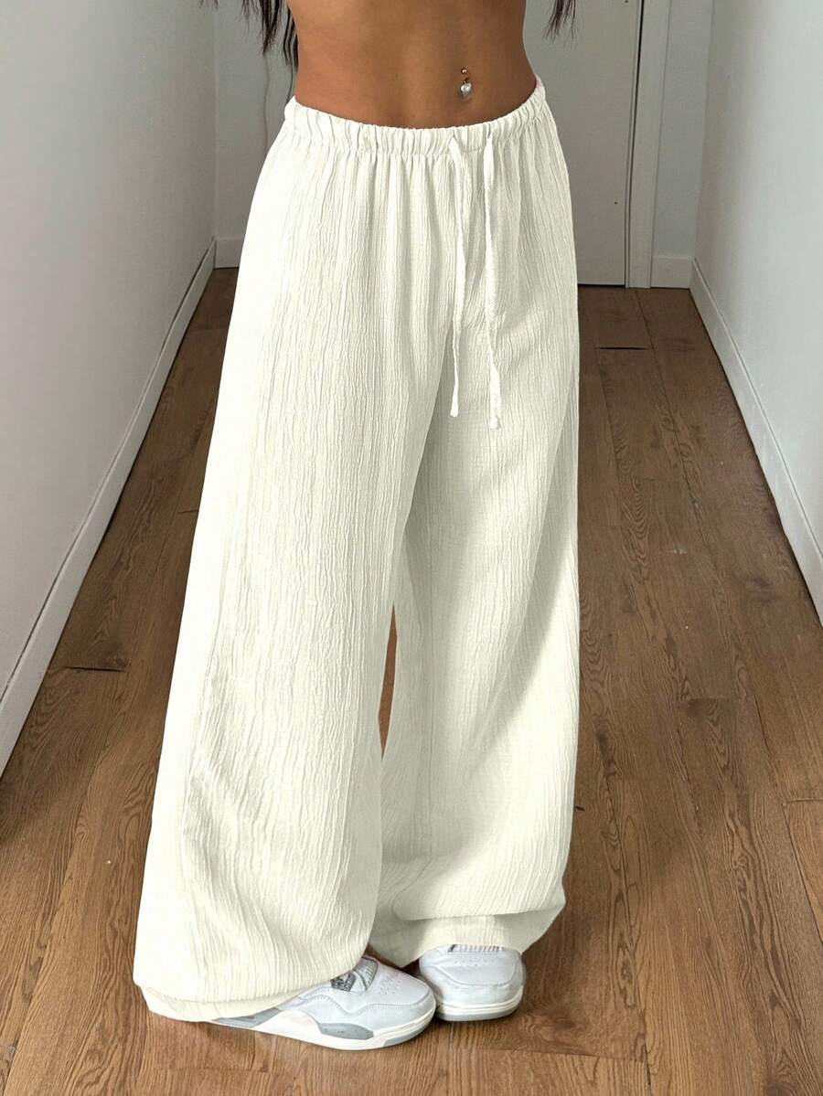 StreetHx Petite Women's Summer Textured Straight Leg Pants - Apricot - View 1