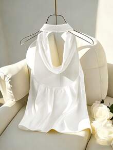 Nueva llegada Primavera/Verano Camiseta de mujer ajustada con escote halter y espalda descubierta K2ZN - Negro - Ver 7