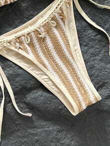 SHEIN Swim Mod Bộ bikini hai mảnh gợi cảm kiểu dây buộc cổ mới mùa Xuân/Hè 2026 với họa tiết sao biển và vỏ sò, đồ bơi quyến rũ. - Nhiều màu - Xem 4