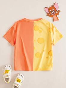 TOM & JERRY X SHEIN 小女孩可爱卡通印花圆领短袖T恤 - 黃色 - 查看 2