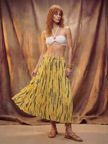 Hansera Chân váy xếp ly in họa tiết tie-dye thường ngày dành cho nữ - Màu vàng - Xem 7