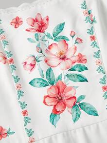 SHEIN MOD Women's Elegant Floral Print Square Neck Puff Sleeve Midi Dress,White And Pink Summer Casual French Style Picnic Tea Party Mid-Length Chic Dresses - Multicolor - View 6