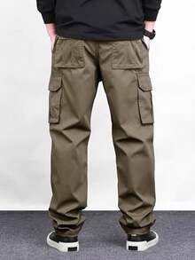 Manfinity Homme Pantalones casuales rectos de carga de unicolor para hombres, otoño - Camel - Ver 2