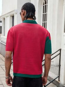 GALLERY FADE Camiseta casual de punto para hombre con patrón numérico de manga corta - Rojo - Ver 2