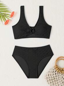 Sparklyn 少女环链比基尼套装夏日海滩 - 黑色 - 查看 6