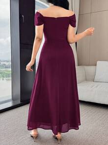 Feyla Women's Elegant Solid Color Off-Shoulder Dress, Summer - Red Violet - View 2