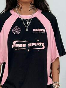 Coolane Women's Men's Plus Size Summer Streetwear Cowboy Oversized Racing Motorcycle Print Color Block Raglan Sleeve Jersey T-Shirt Vacation Hot Pink - Black - View 3