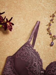 Ropa Interior De Encaje Floral Con Aros - Morado - Ver 4