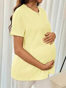 SHEIN Maternity Solid Color Round Neck Nursing Casual Versatile Daily Wear Top - Yellow - View 6