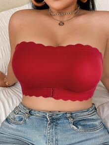 SHEIN Sujetador sin tirantes de unicolor para mujer de talla grande - Rojo - Ver 5