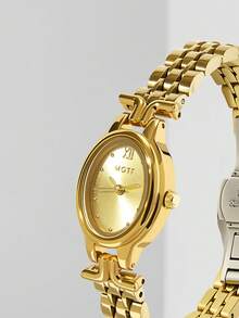 MOTF PREMIUM JAM TANGAN WANITA DENGAN MANIK-MANIK EMAS, KUKU, DAN STRIP BAJA OVAL, QUARTZ - Emas - View 5