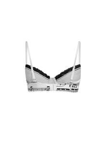ROMWE Goth Lolita Y2K Music Note Allover Print Contrast Lace Trim Bralette - White - View 2