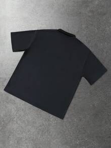 ROMWE MEN Prep Men's Street Letter Print Polo Shirt, Suitable For Spring And Summer - Black - View 4