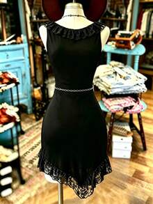 NostaNoir Women's Solid Color Ruffle Pleated Elegant Waist Dress, Suitable For Dates And Outings - Black - View 2