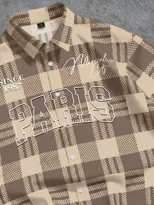 Manfinity ZONE917 Men's Plaid & Letter Print Casual Versatile Daily Wear Short Sleeve Shirt - Multicolor - View 2
