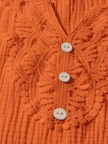 Linhara Camisa de manga corta sencilla y lisa de talla grande - Naranja - Ver 5