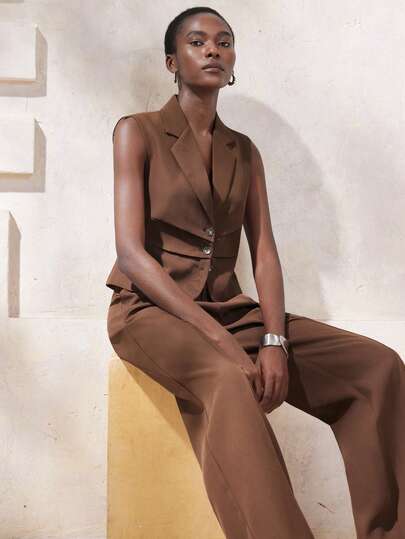 Aveloria Modichic 新款百搭时尚设计女士无袖翻领收腰OL职业无袖背心外套