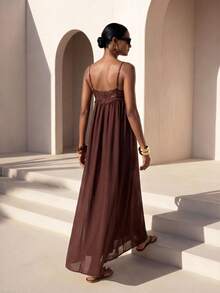 Zivah Đầm maxi chiffon dáng chữ A phối ren Bohemian mới mùa Xuân/Hè 2026, thích hợp cho các lễ hội âm nhạc, Lễ Phục Sinh, Ngày Thánh Patrick, Ngày Valentine, hẹn hò, phong cách miền Tây, phong cách du mục, sinh nhật, lễ tốt nghiệp, phong cách học đường, mặc hàng ngày, thường ngày, kỳ nghỉ, du lịch biển, bãi biển, tắm nắng, thời trang đường phố, khách dự đám cưới, đi làm, ăn trưa muộn, sân bay, tiệc tùng, ngày lễ, trang phục công sở. - màu nâu - Xem 3