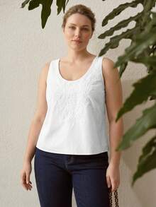MOTF PREMIUM BLUSA CASUAL ELEGANTE DE LINO CON BORDADO PARA MUJER TALLA GRANDE, PRIMAVERA/VERANO - Beis - Ver 6