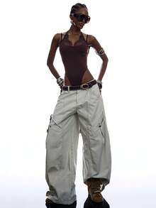 LYSMO 女士时尚性感蕾丝拼接露背吊带连体衣 - 咖啡棕 - 查看 7