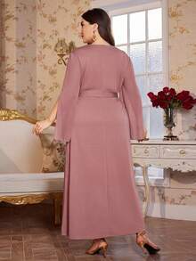 Reflora Plus Size Elegant Party Beaded Embroidered Applique Dress - Pink - View 3