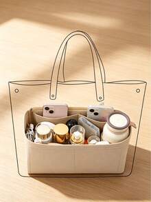 1PC Beige Purse Organizer Insert With Support Lining Anti Deformation Medium Bag For Handbag Backpack Tote Inner Storage Pouch For Lipstick Brush Skin Care Phone Coins Small Items Travel Gift Boho Style 3 Sizes Optional - Beige - View 7