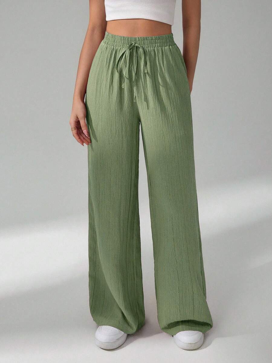 SHEIN Tall Women's Solid Color Casual Pants - Olive Green - View 1