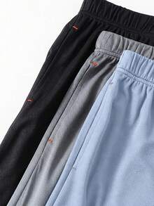 SHEIN 3件套青少年男童休闲撞色反光条纹短裤套装，黑/灰/蓝，适合运动、居家、学校、校园、大学穿着。 - 淺藍色 - 查看 6