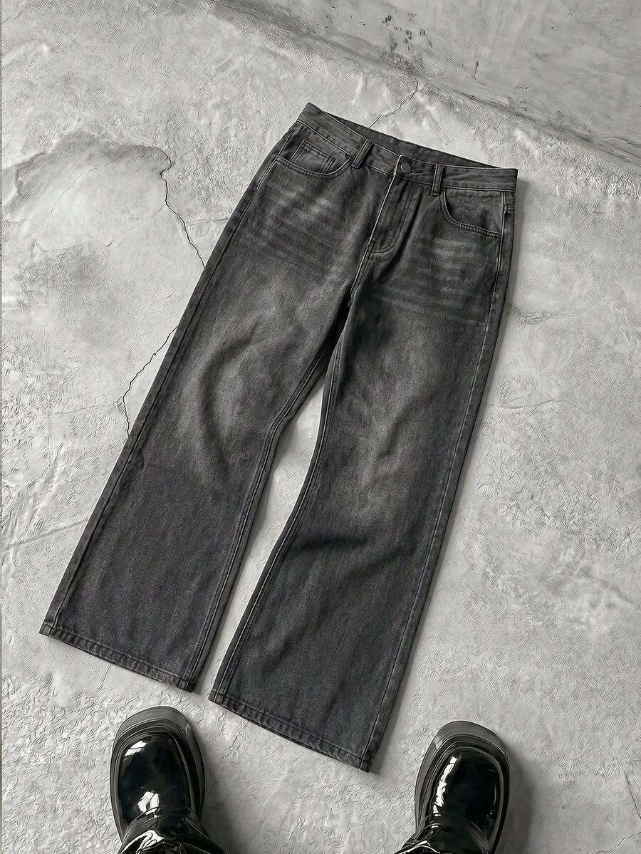 Manfinity RebelGame Men's Loose Fit Pockets Wide Leg Casual Jeans - Grey - View 1