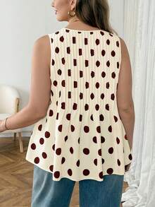 SHEIN LUNE Áo tank top nữ cỡ lớn in chấm bi, kiểu dáng thường ngày, thích hợp cho hẹn hò và du lịch. - Màu Khaki - Xem 2