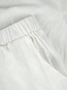 SHEIN LUNE CURVE 大码女士纯棉百慕大短裤，带抽绳裤脚和口袋，适合日常、通勤、休闲、度假穿着。 - 白色 - 查看 4