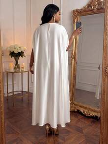 SHEIN Lady CURVE 大码优雅纯色连衣裙，夏季 - 白色 - 查看 3