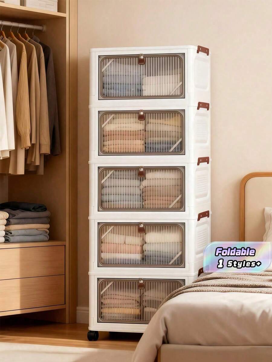 1 pieza Armario organizador plegable y multiusos de múltiples capas sin herramientas para dormitorio, sala de estar, dormitorio, ahorro de espacio en el hogar - transparente - Ver 1
