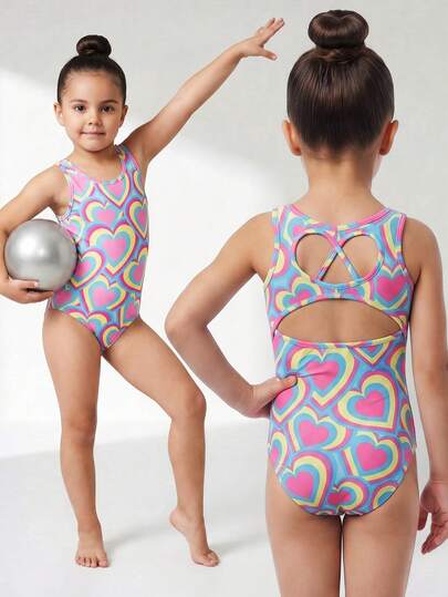 SHEIN Crew Neck Snug Fit Colorblock Heart Leotard