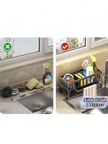 1 Kitchen Sink Storage Rack, Bathroom Storage Rack, Kitchen Faucet Sponge Holder, Sponge Drain Rack, Soap, Brushes, Towels, Scrubbers, Bathroom And Kitchen Supplies. - Multicolor - View 8