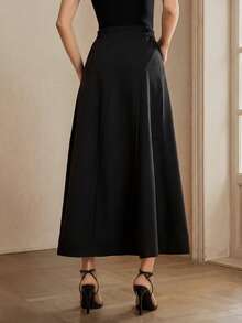 Anewsta Solid Color Drapey Asymmetric Contrast Lace Elegant Vintage Atmosphere Versatile Women's Skirt, Spring/Summer New Arrival - Black - View 2