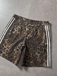 Street Life Men's Leopard Print Side Stripe Casual Denim Shorts - Multicolor - View 5