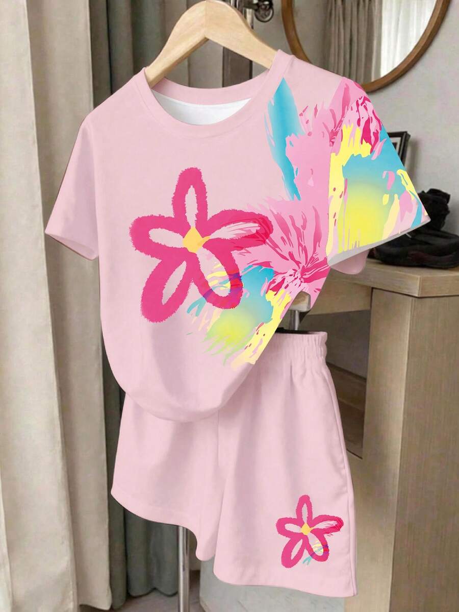 2pcs/Set Girls Floral Print Set, Comfortable & Versatile Outfit Suitable For Daily Wear, Beach, Vacation, Sweet Style For Spring, Summer, Autumn, Winter - White - View 1