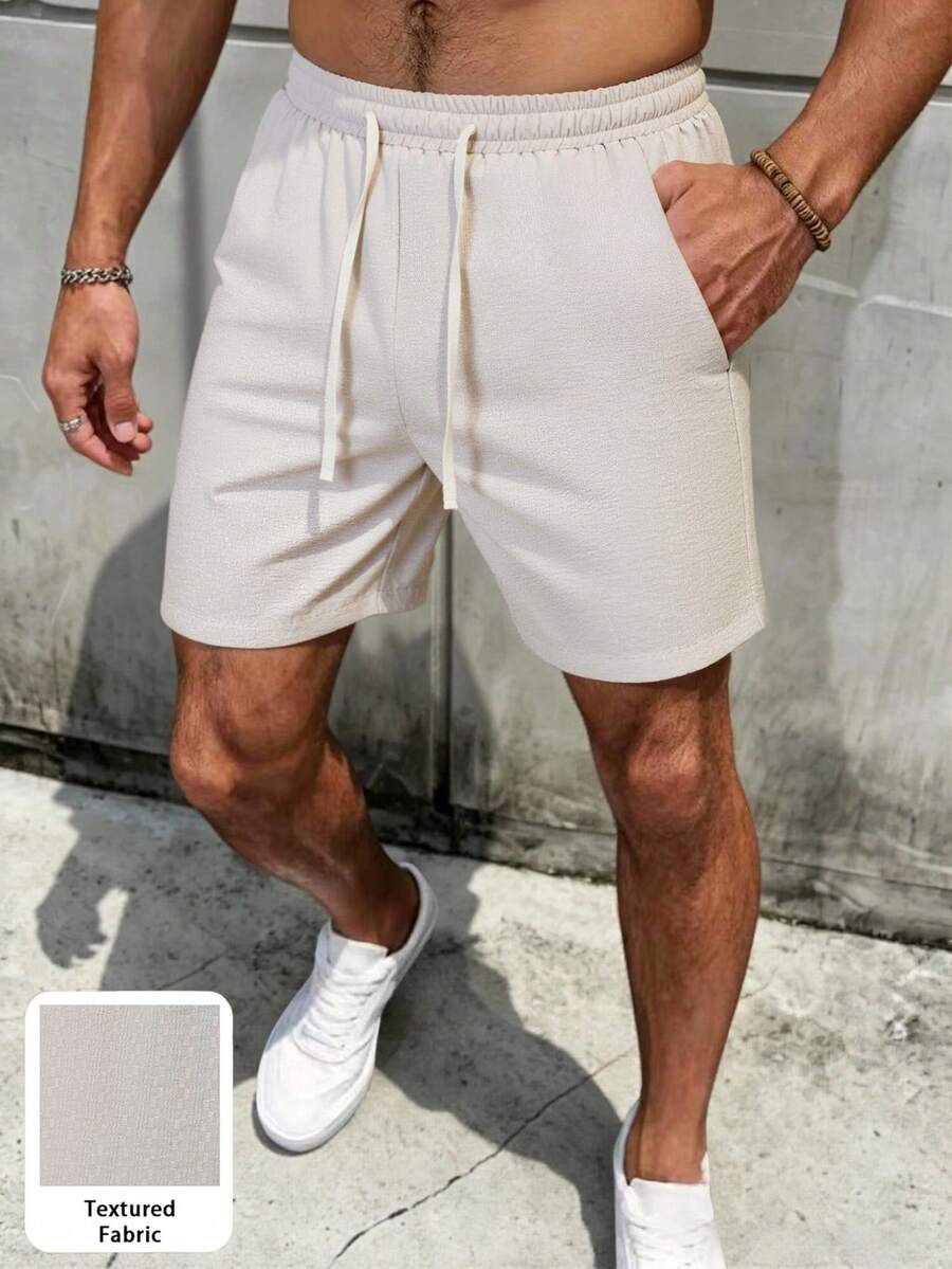 VENTUSAIL Men's Solid Color Drawstring Linen Casual Pants, Plain Long Trousers With Pockets, Suitable For Outdoor Wear - Apricot - View 1