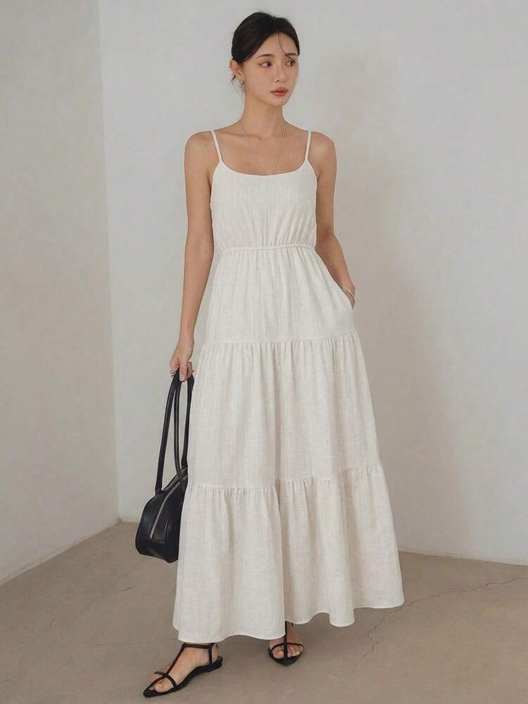 Women's White Casual Vacation Style Lightweight Commute Slip Dress, Spring & Summer