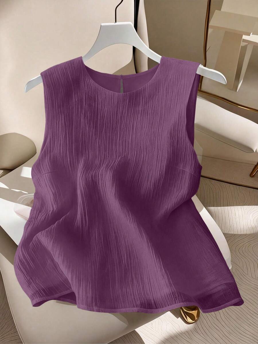 GlowEve CURVE Plus Size Casual Solid Color Tank Top, Summer - Purple - View 1