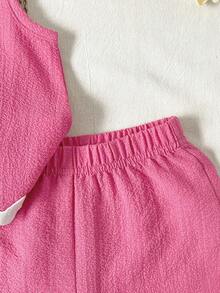 SHEIN Baby Girls' Vacation Colorblock Strap Top And Shorts Set - Hot Pink - View 6