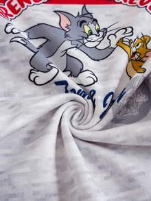 TOM & JERRY X SHEIN 男婴休闲圆领卡通字母印花连体衣，适合日常穿着 - 彩色 - 查看 6