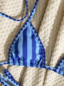 Swim Vcay 2026 New Spring/Summer Women 2-Piece Swimwear, Random Floral Print, Beach Vacation Elegant Coastal Casual Swimwear Set Light Blue - Blue - View 3