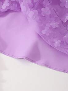 SHEIN Elladie kids 优雅时尚荷叶边珍珠装饰网纱女童连衣裙 - 紫色 - 查看 5