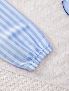 SHEIN 3pcs/Set Big Girls' Spring/Autumn Striped Long Sleeve Shirt & Loose Light Blue Denim Jeans, Sweet Casual Outfit For Daily Wear - Blue - View 8