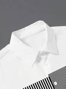 Manfinity Homme 男士时尚百搭条纹单排扣短袖衬衫和休闲短裤套装 - 彩色 - 查看 3